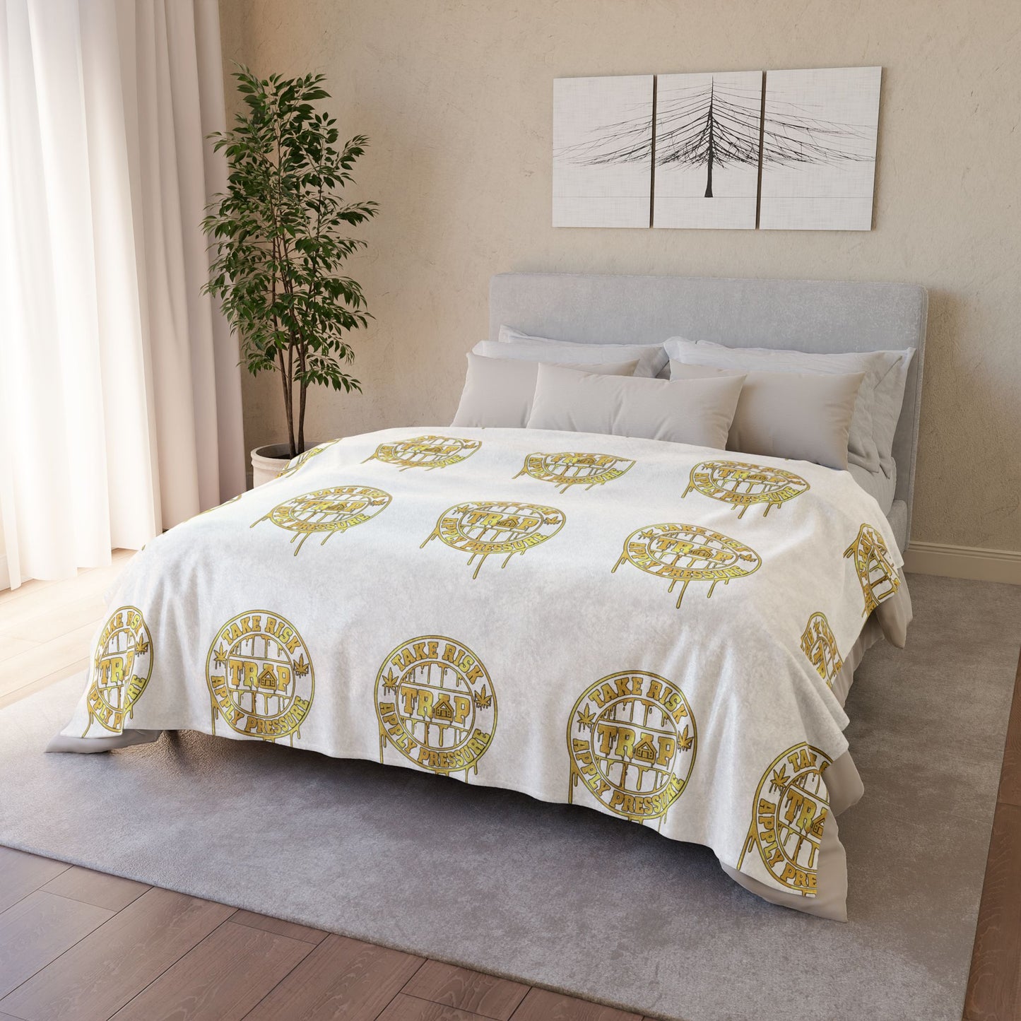 Gold Drip Cityscape Blanket — Soft Polyester Throw with Urban Skyline Pattern