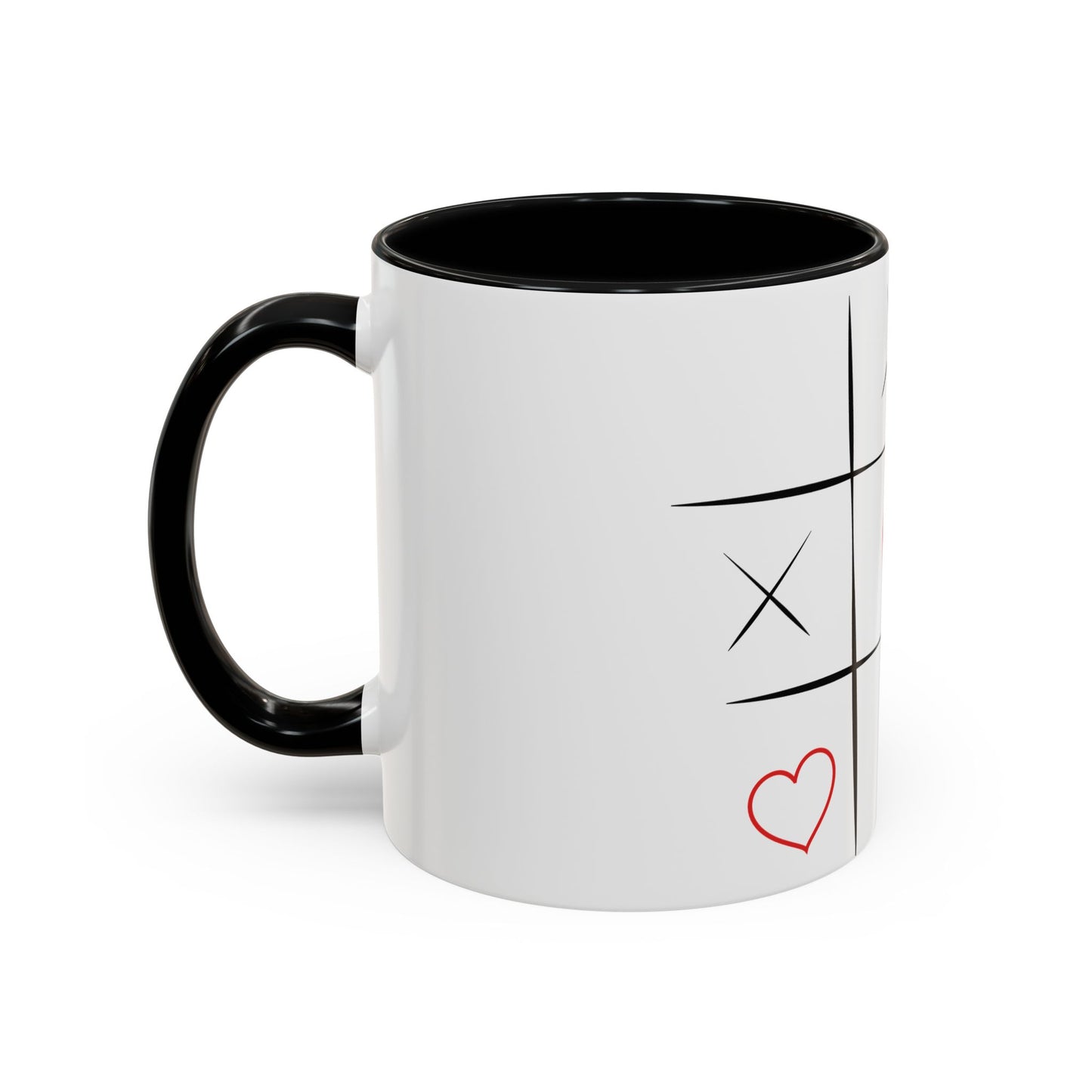 Heart Tic-Tac-Toe Accent Coffee Mug — Romantic Red Heart Game Design (11/15oz)