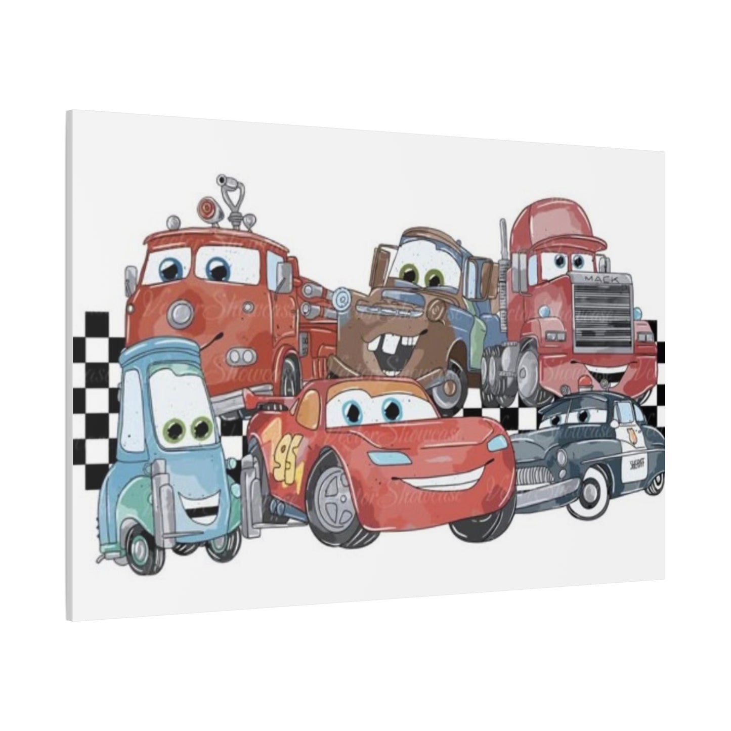 Kids Racing Cars Canvas Wall Art — Lightning McQueen & Friends Stretched Matte Print