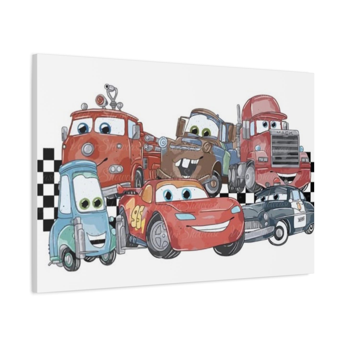 Kids Racing Cars Canvas Wall Art — Lightning McQueen & Friends Stretched Matte Print
