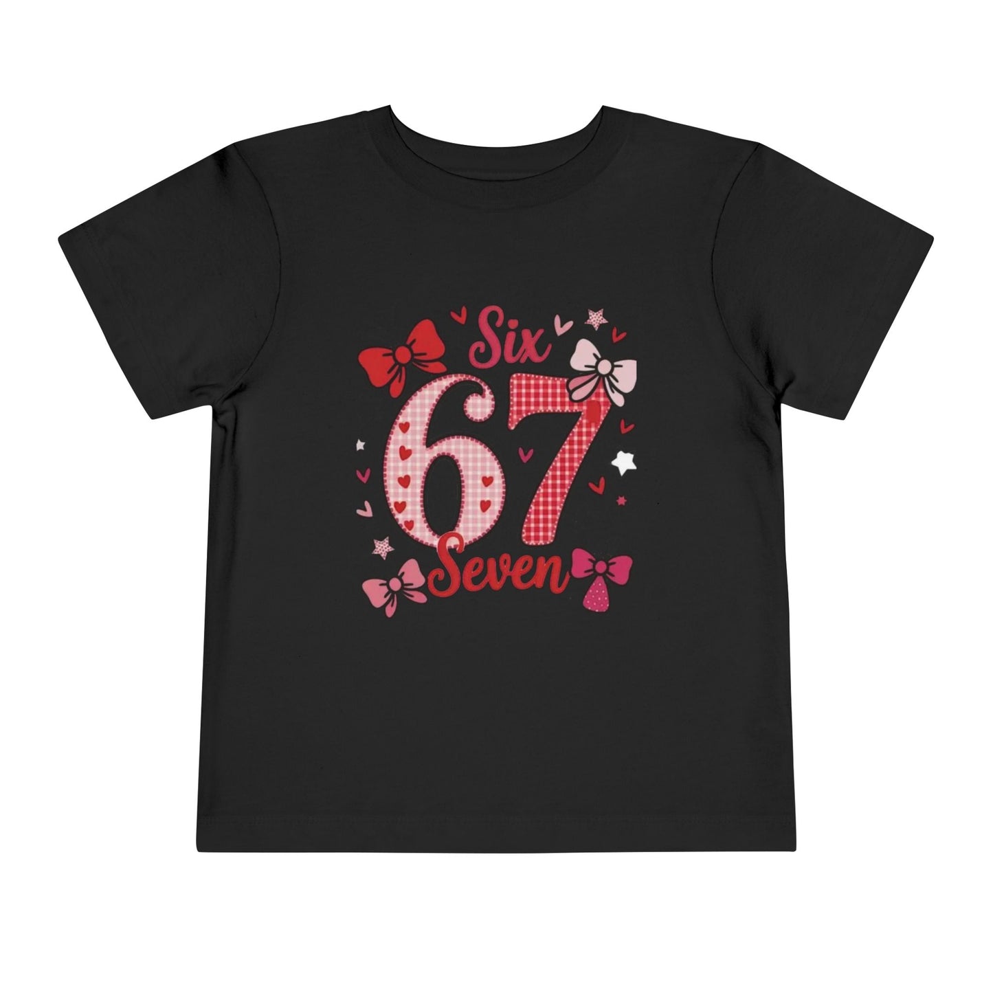 Girls' 'Six 67 Seven' Birthday Toddler Tee — Pink Bow 6th Birthday Shirt