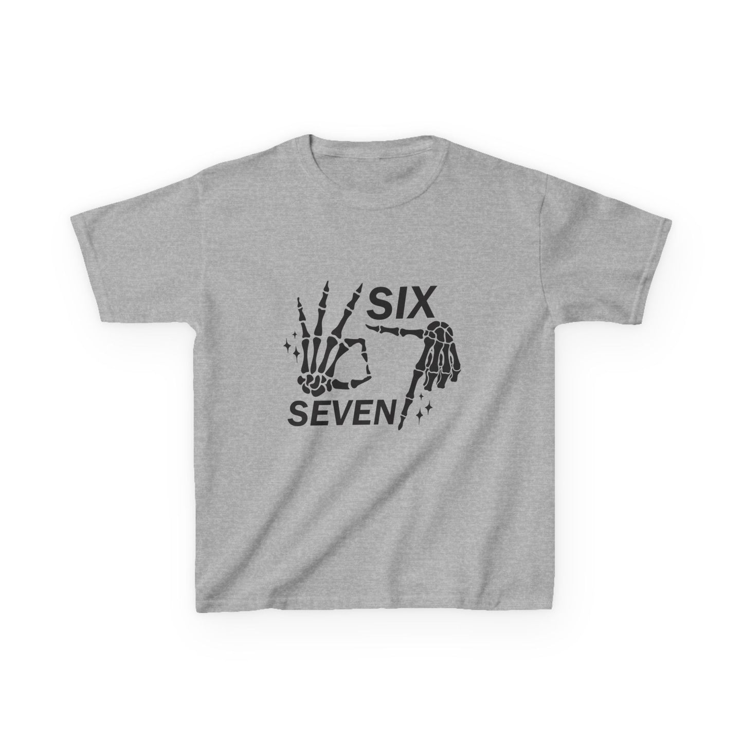 Kids Tee — 'Six Seven' Skeleton Hand Graphic Kids T‑Shirt (Skull Halloween Shirt)