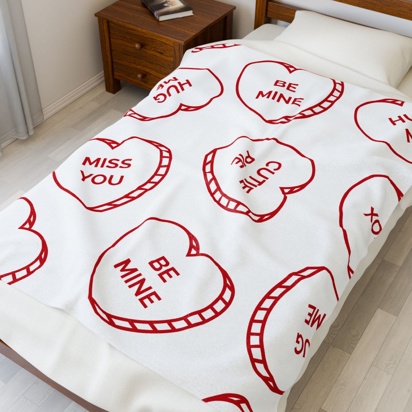 Valentine Conversation Hearts Velveteen Plush Blanket