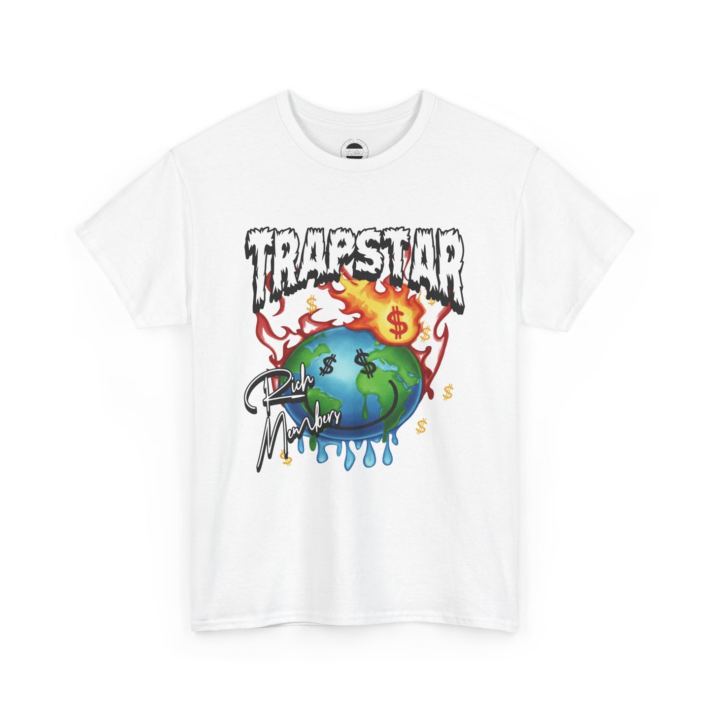 Trapstar "World Full of Money" Graphic Tee — Streetwear Earth & Flame Design