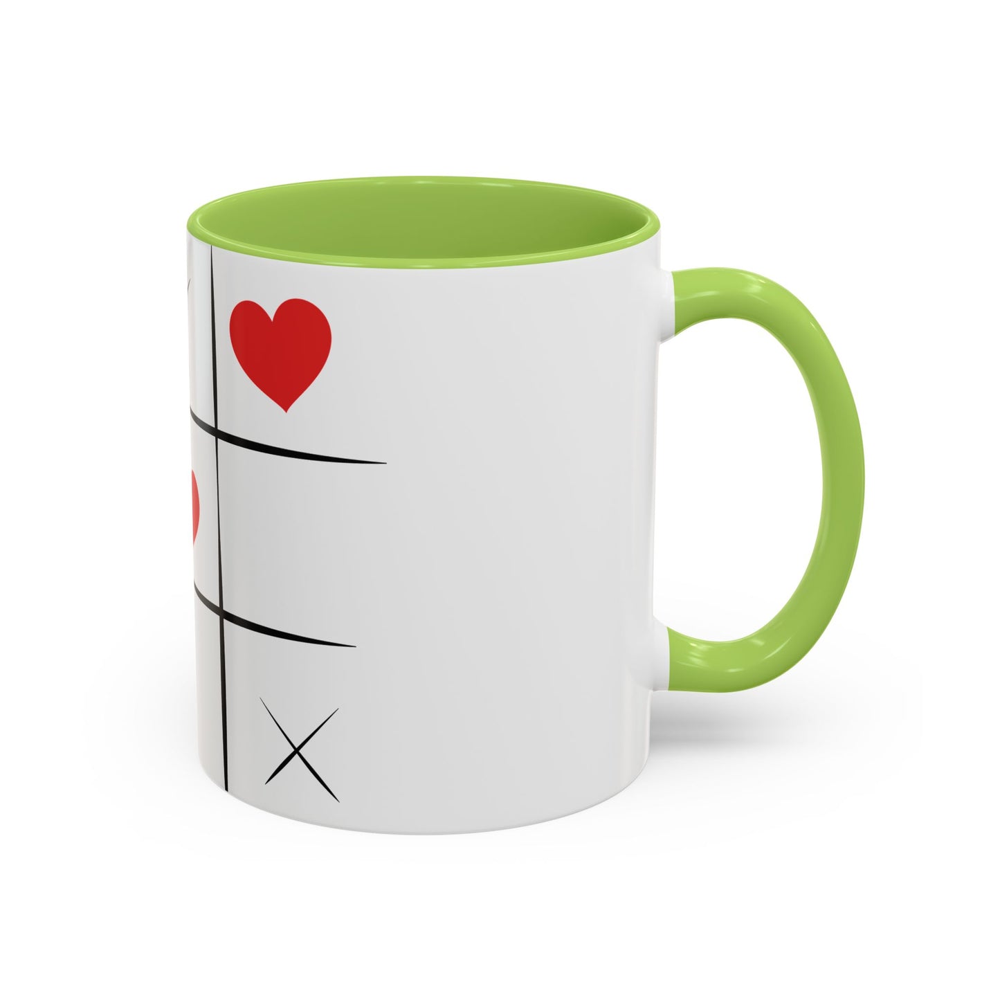 Heart Tic-Tac-Toe Accent Coffee Mug — Romantic Red Heart Game Design (11/15oz)