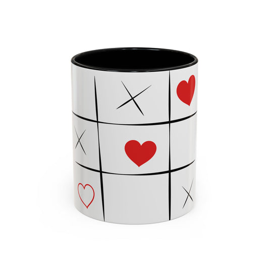 Heart Tic-Tac-Toe Accent Coffee Mug — Romantic Red Heart Game Design (11/15oz)