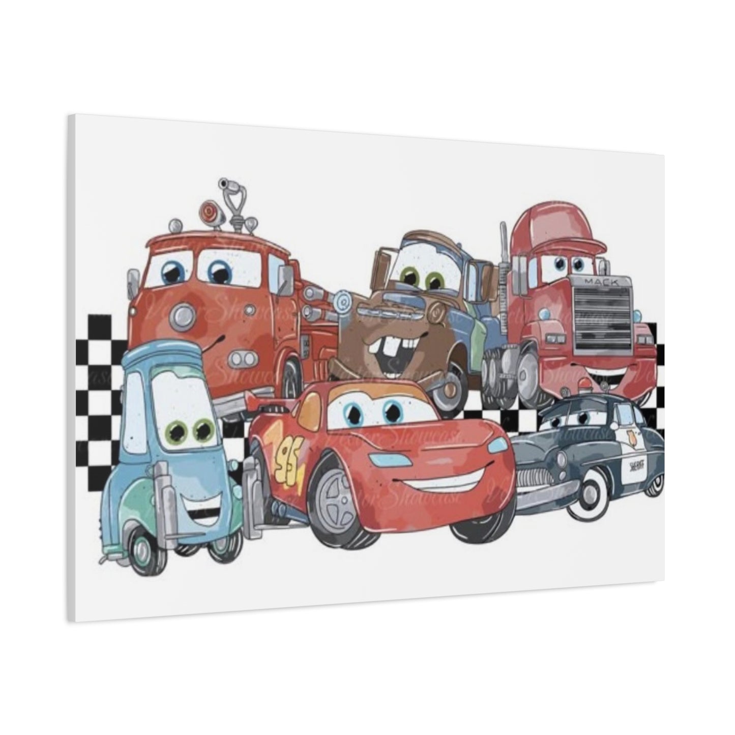 Kids Racing Cars Canvas Wall Art — Lightning McQueen & Friends Stretched Matte Print