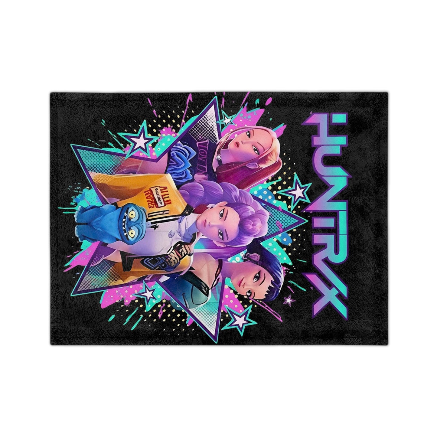 HUNTRX Anime Character Velveteen Microfiber Blanket — Neon Kawaii Gamer Throw