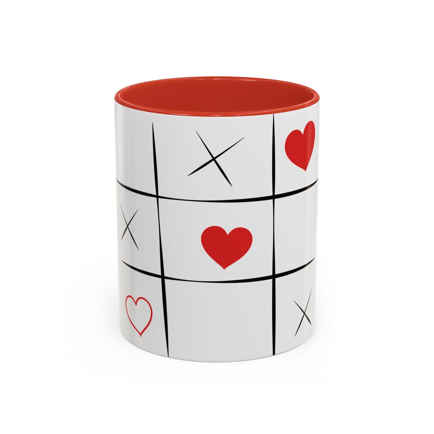 Heart Tic-Tac-Toe Accent Coffee Mug — Romantic Red Heart Game Design (11/15oz)