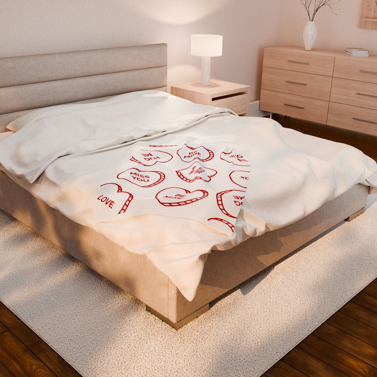 Valentine Conversation Hearts Velveteen Plush Blanket