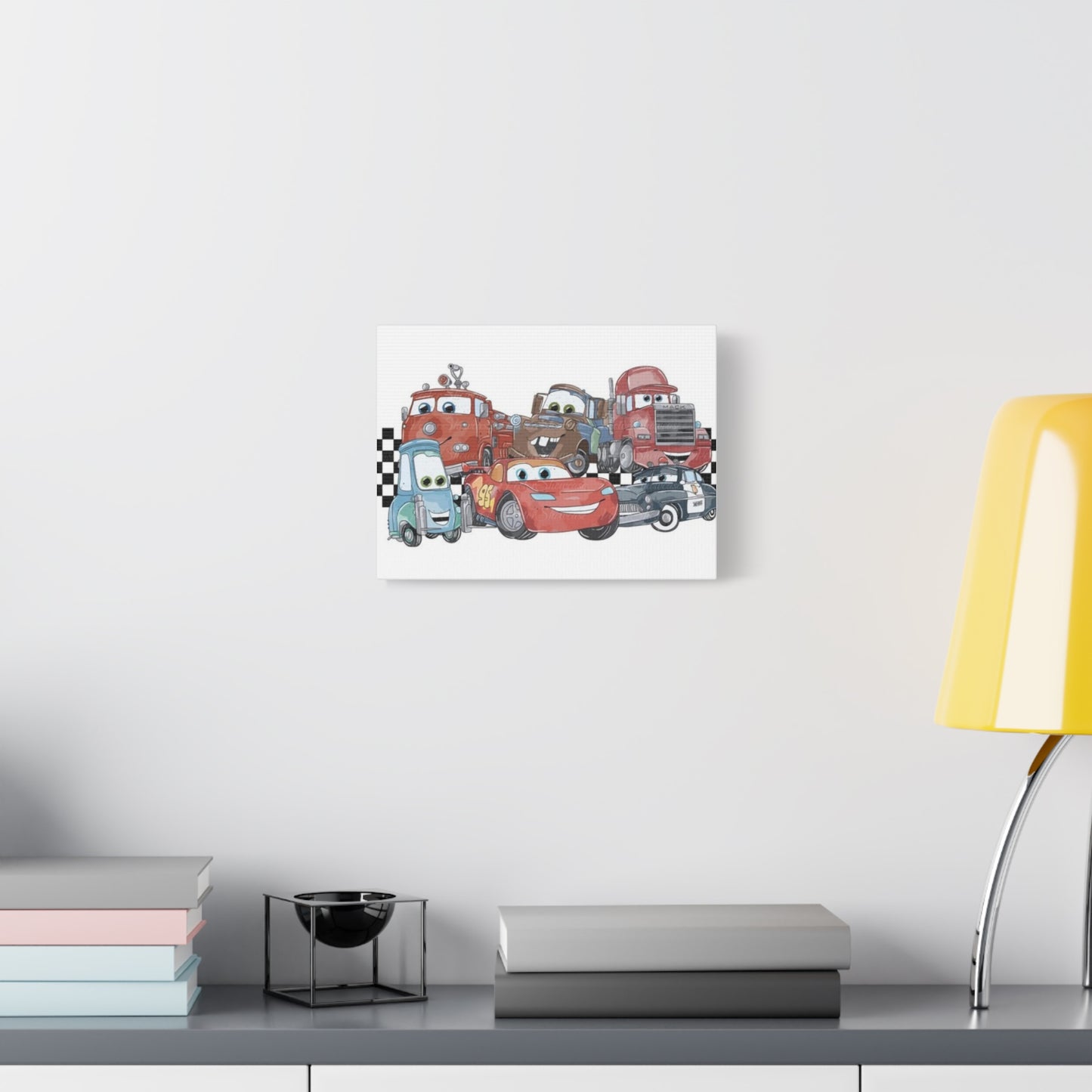 Kids Racing Cars Canvas Wall Art — Lightning McQueen & Friends Stretched Matte Print