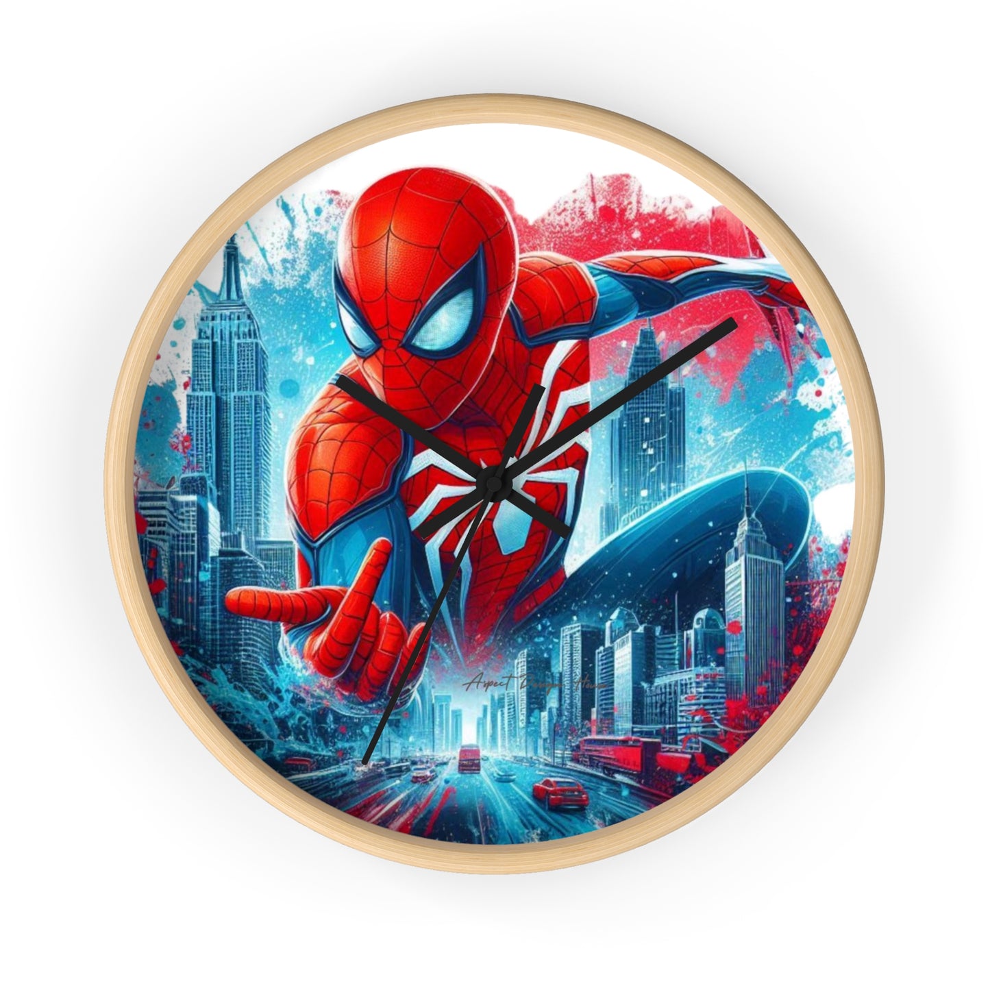 Superhero Wall Clock — Red & Blue City Web-Slinger Design