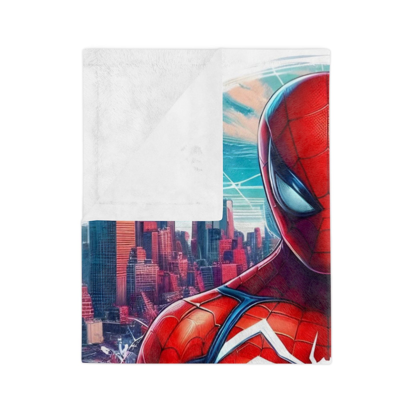 Spider Superhero Blanket – Vibrant Cityscape Velveteen Throw