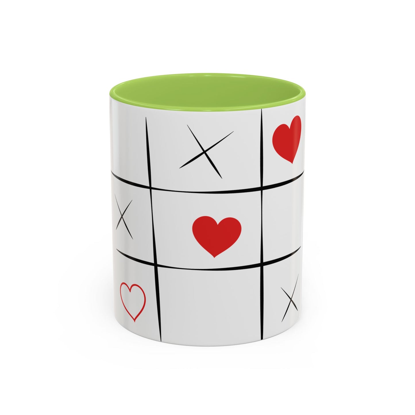 Heart Tic-Tac-Toe Accent Coffee Mug — Romantic Red Heart Game Design (11/15oz)