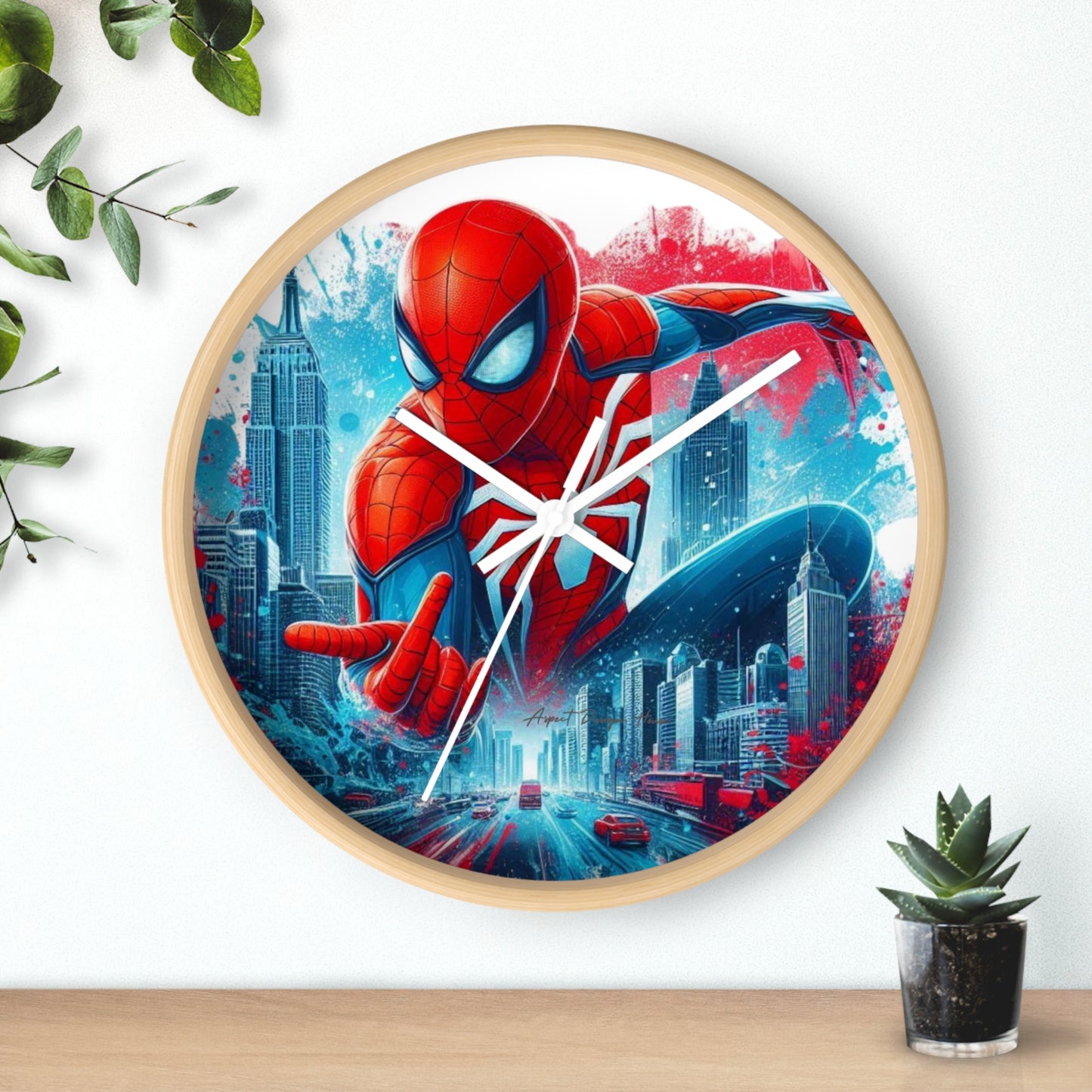 Superhero Wall Clock — Red & Blue City Web-Slinger Design