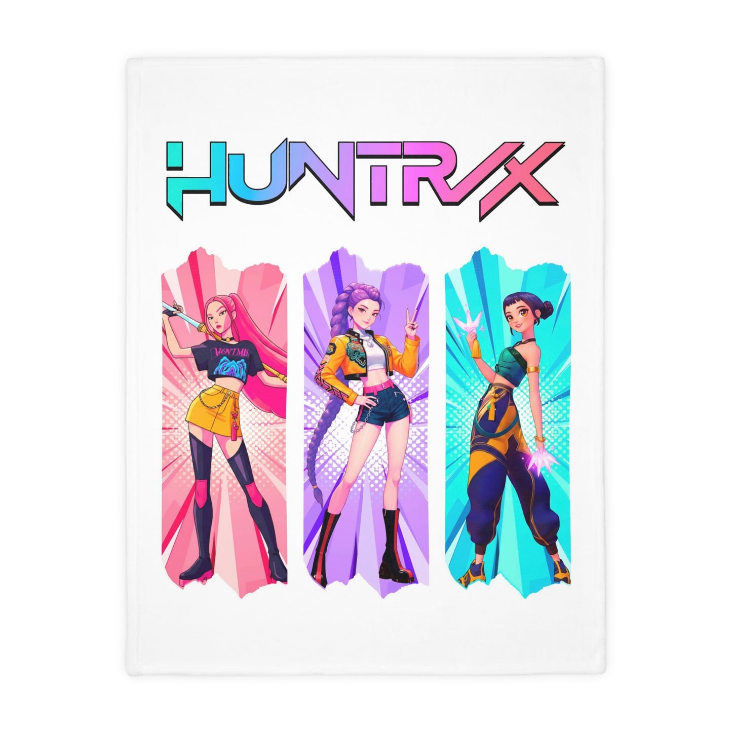 Velveteen Microfiber Blanket — HUNTRX K-Pop Style Character Art Throw