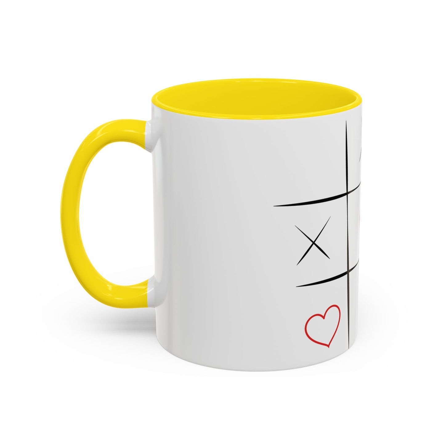 Heart Tic-Tac-Toe Accent Coffee Mug — Romantic Red Heart Game Design (11/15oz)