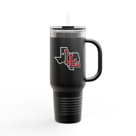 Levelland Lobos 40oz Insulated Travel Mug — Red Texas Initials Tumbler (With Handle & Straw)