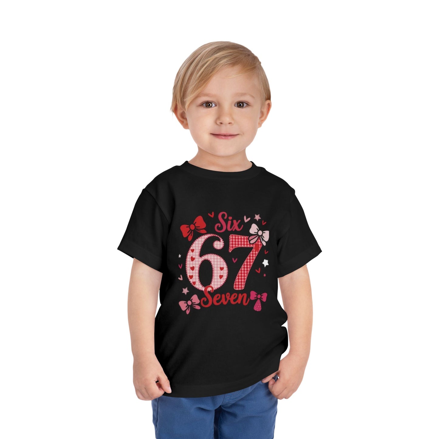 Girls' 'Six 67 Seven' Birthday Toddler Tee — Pink Bow 6th Birthday Shirt
