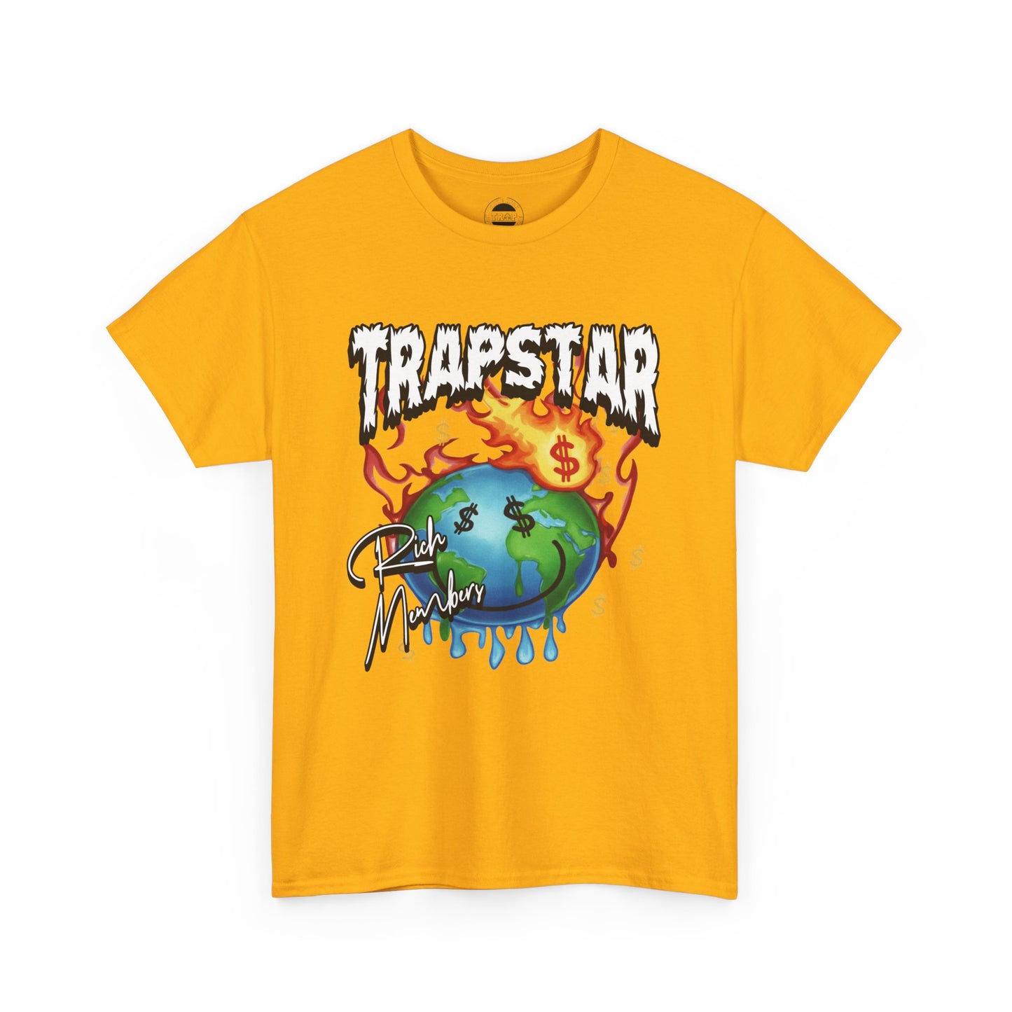 Trapstar "World Full of Money" Graphic Tee — Streetwear Earth & Flame Design