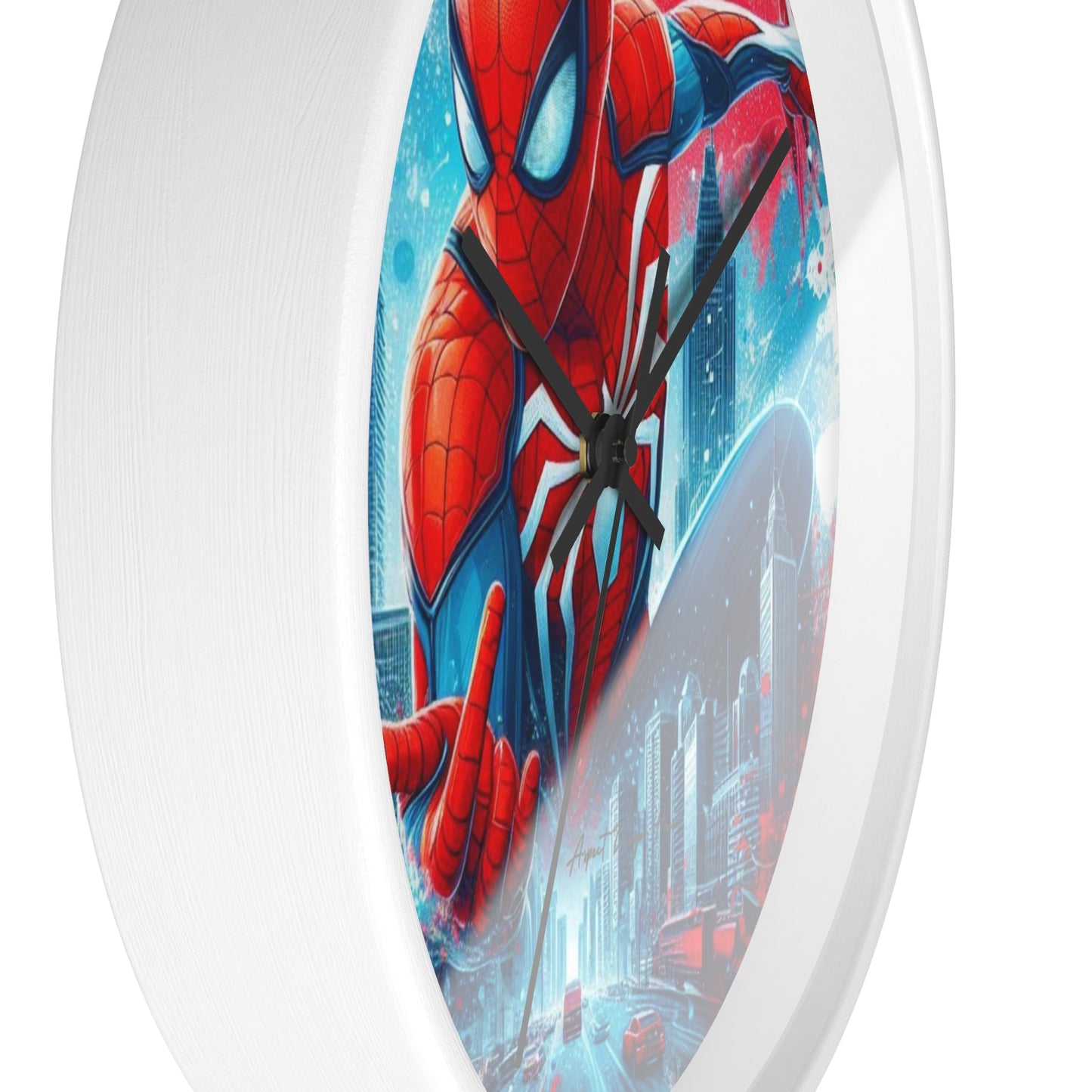 Superhero Wall Clock — Red & Blue City Web-Slinger Design