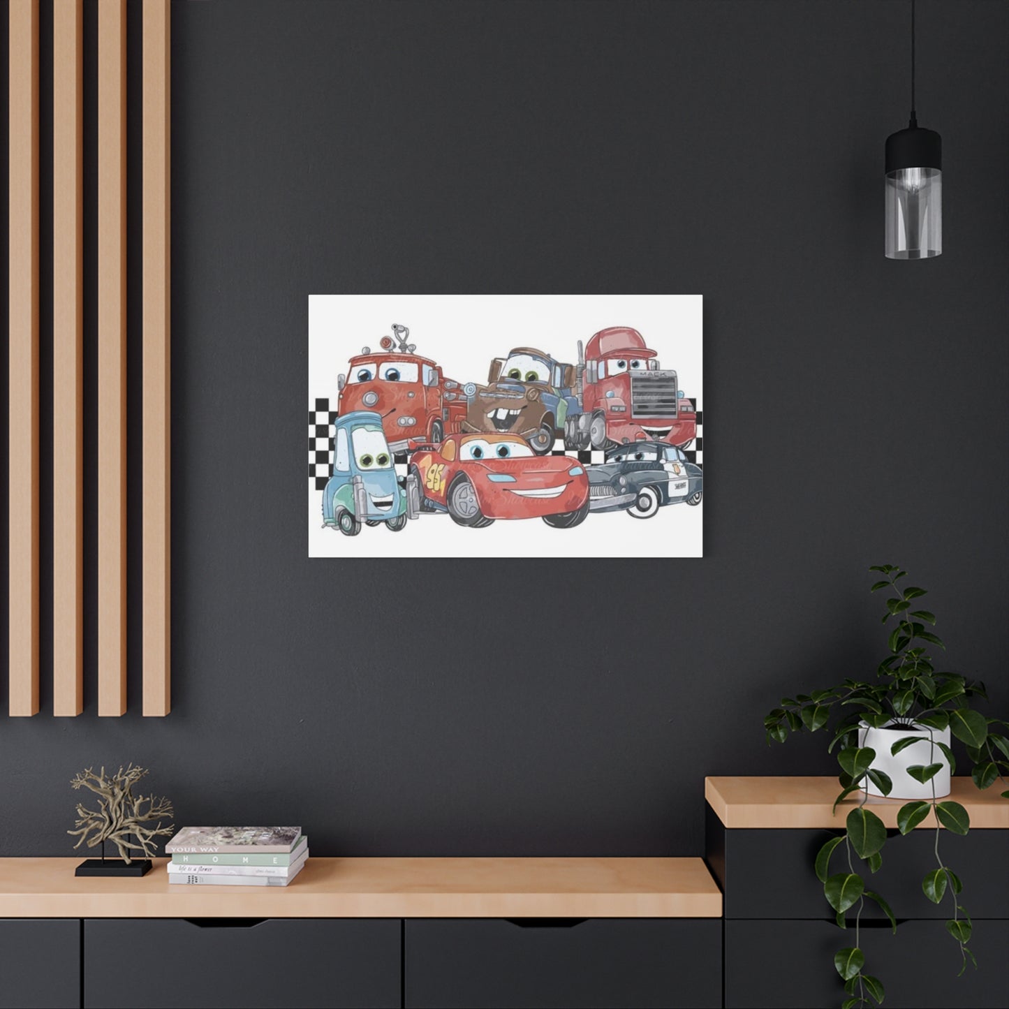 Kids Racing Cars Canvas Wall Art — Lightning McQueen & Friends Stretched Matte Print