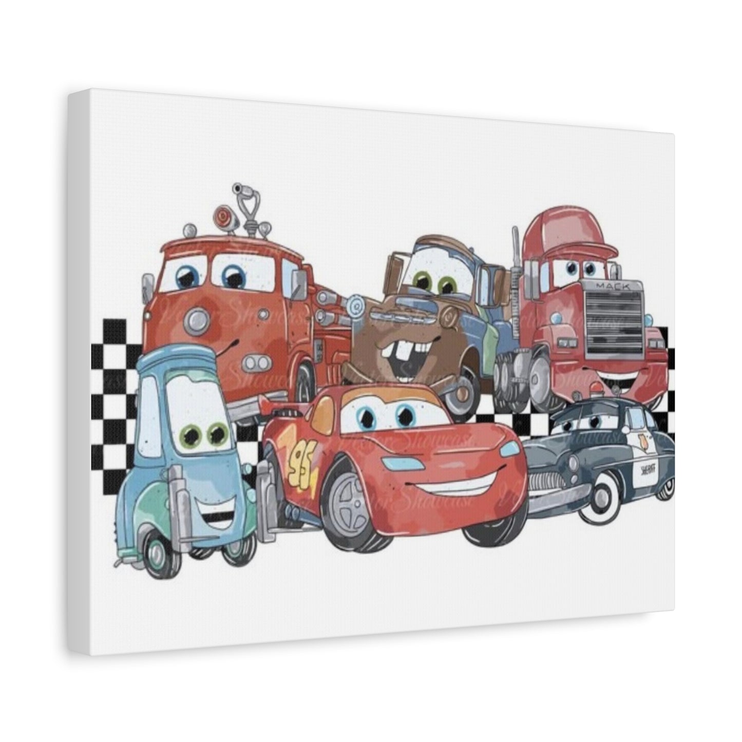 Kids Racing Cars Canvas Wall Art — Lightning McQueen & Friends Stretched Matte Print