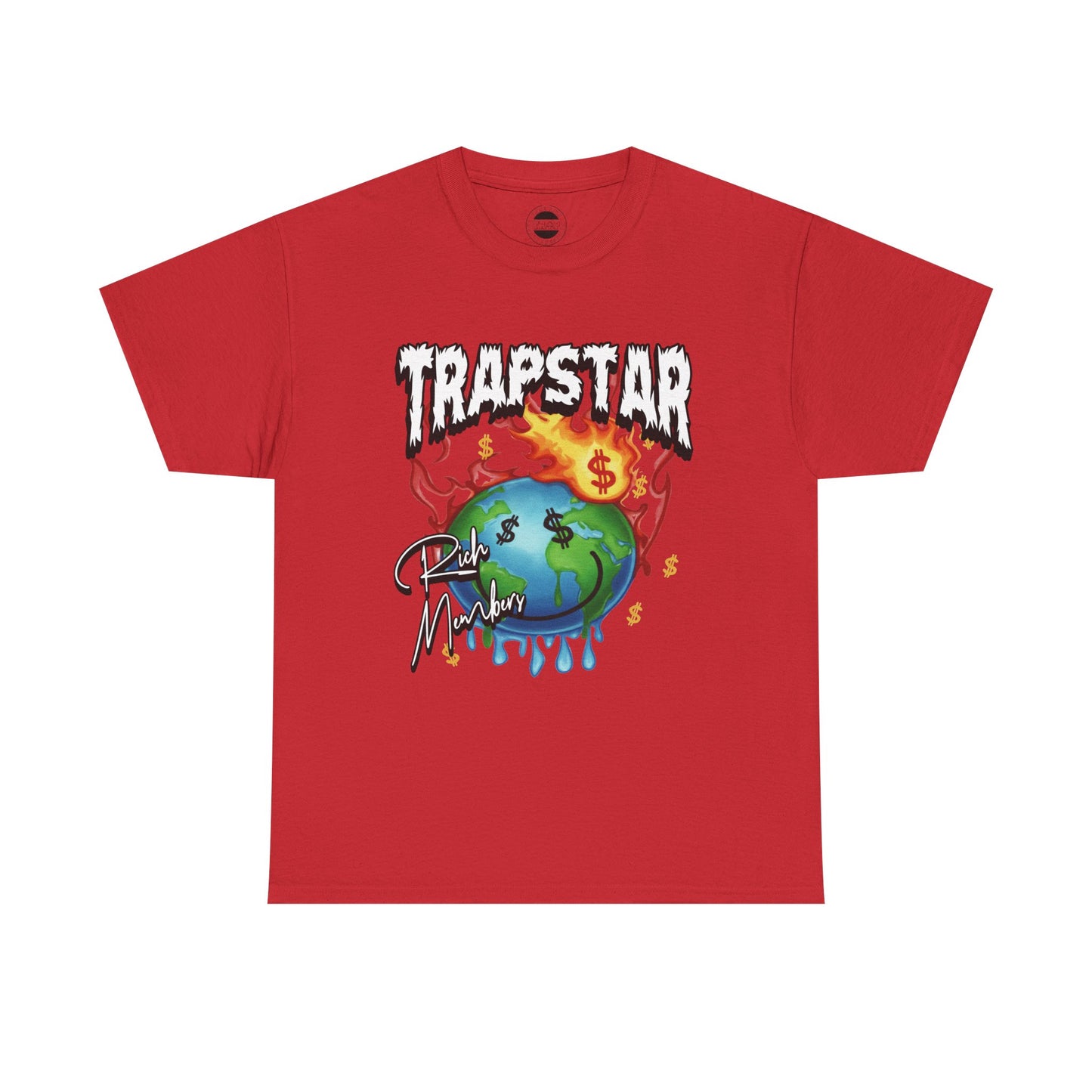 Trapstar "World Full of Money" Graphic Tee — Streetwear Earth & Flame Design