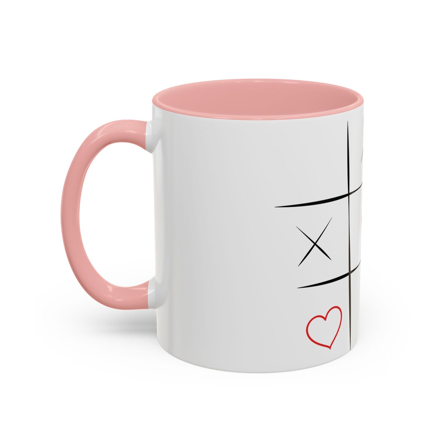 Heart Tic-Tac-Toe Accent Coffee Mug — Romantic Red Heart Game Design (11/15oz)