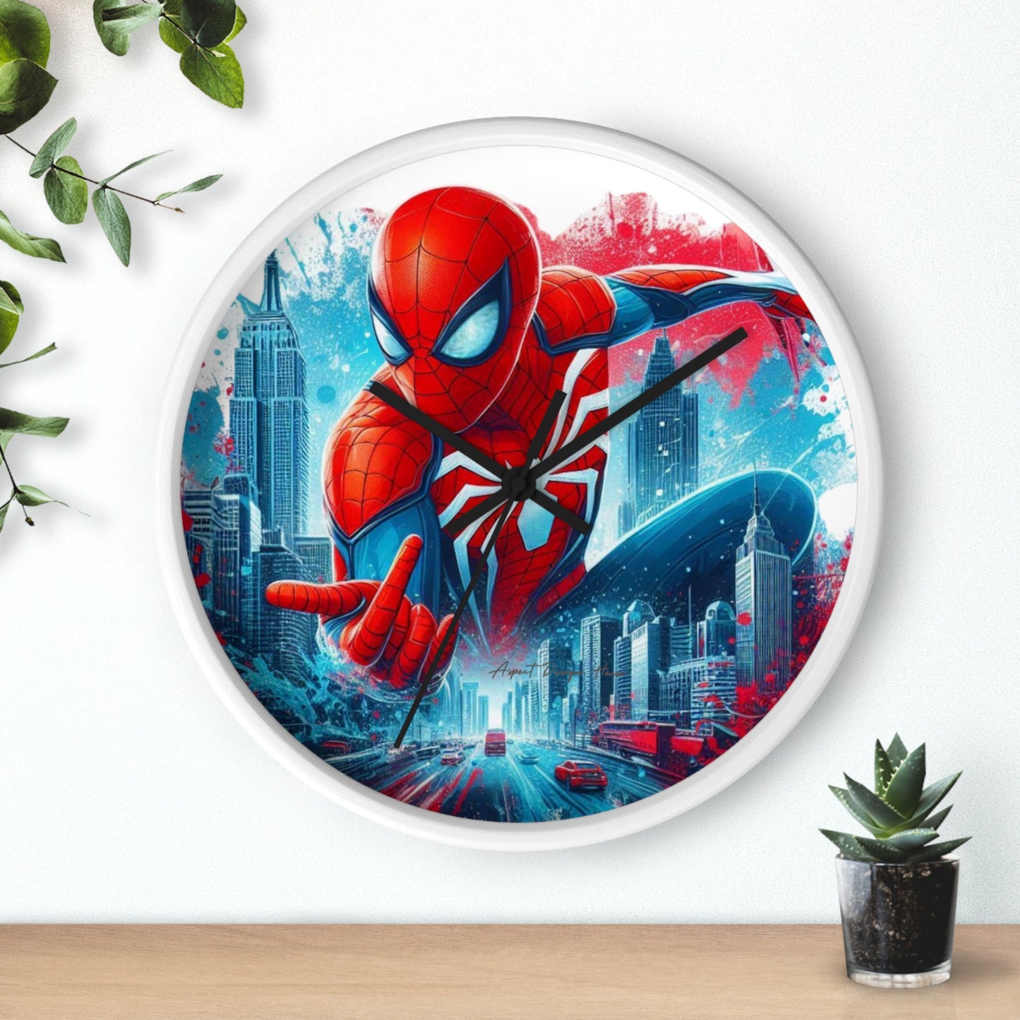 Superhero Wall Clock — Red & Blue City Web-Slinger Design