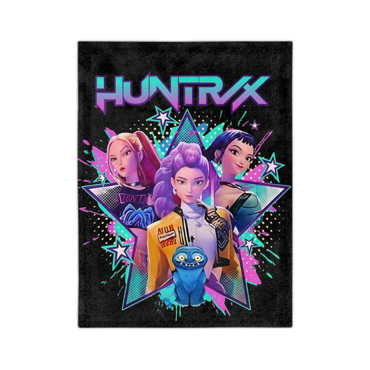 HUNTRX Anime Character Velveteen Microfiber Blanket — Neon Kawaii Gamer Throw