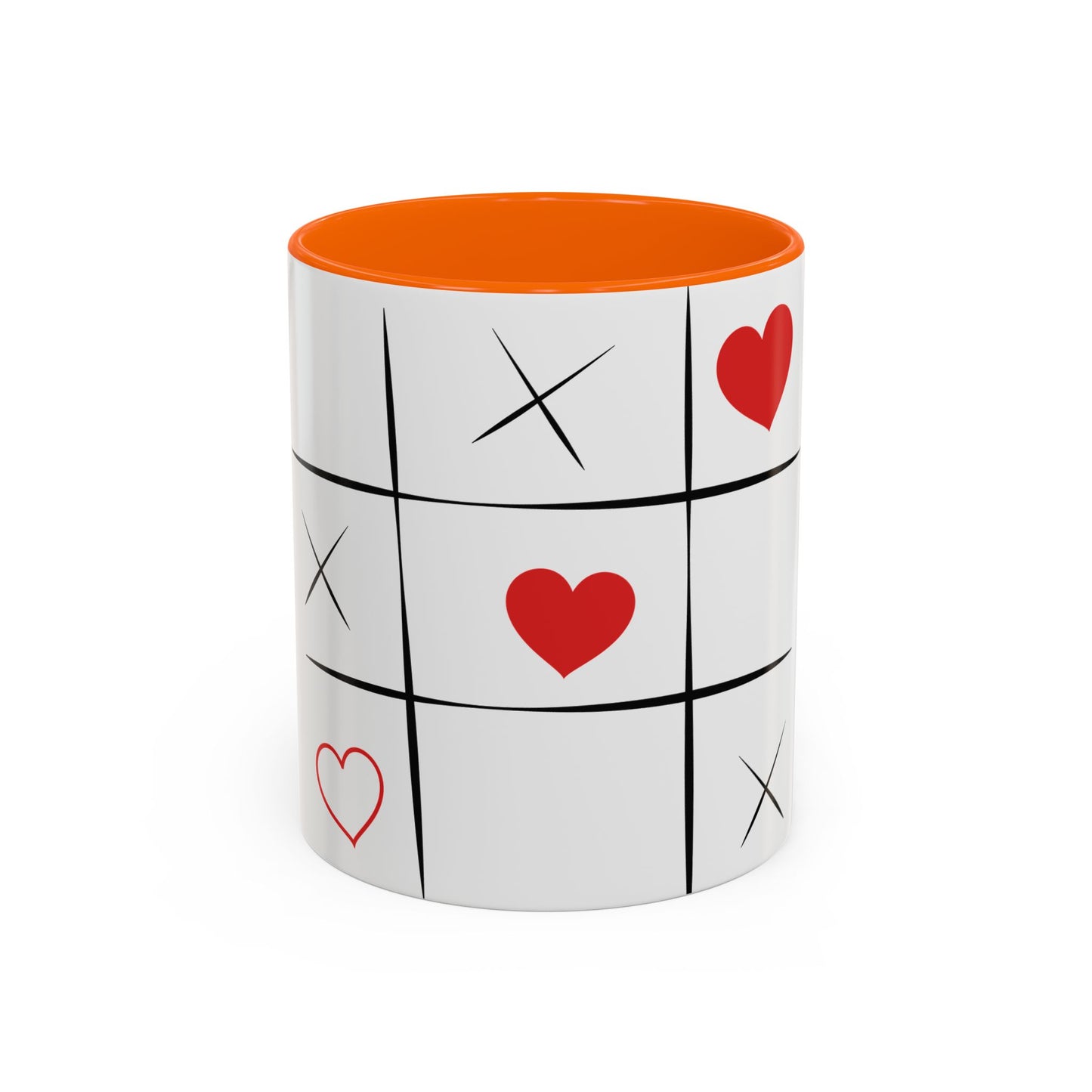 Heart Tic-Tac-Toe Accent Coffee Mug — Romantic Red Heart Game Design (11/15oz)