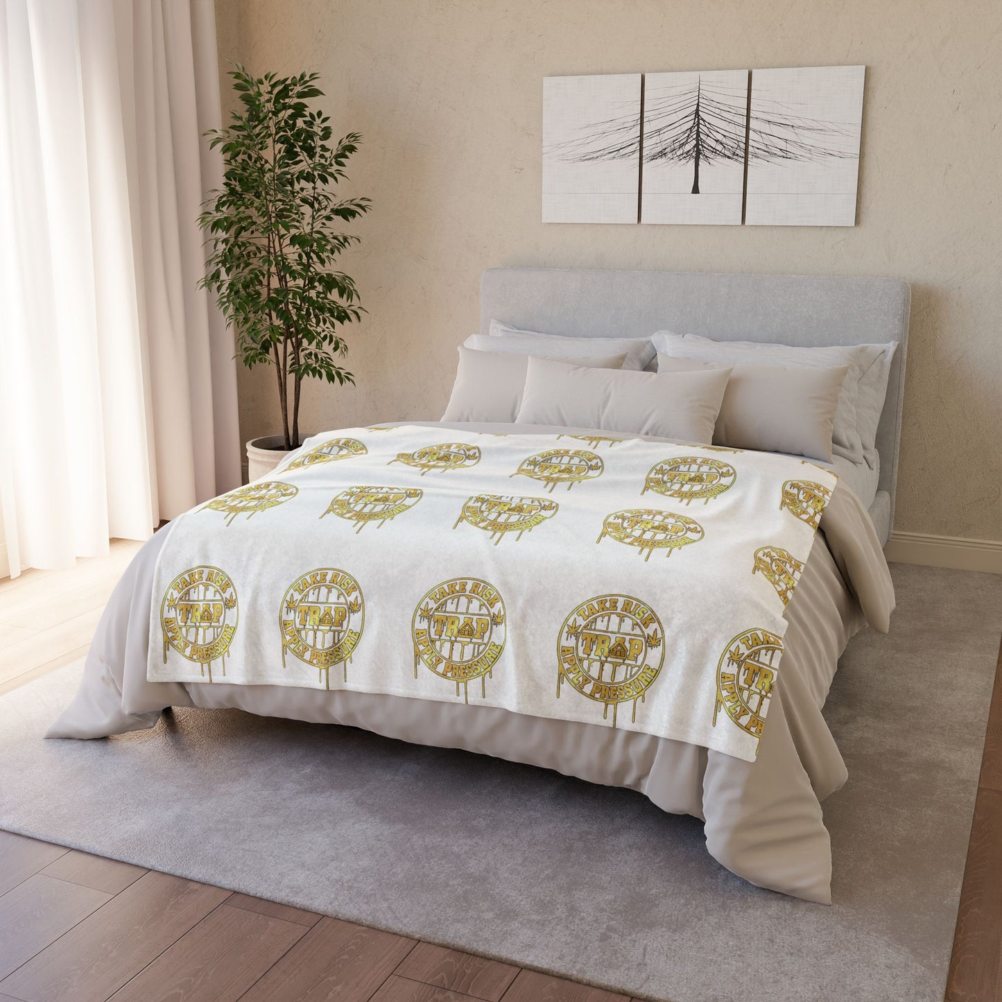 Gold Drip Cityscape Blanket — Soft Polyester Throw with Urban Skyline Pattern