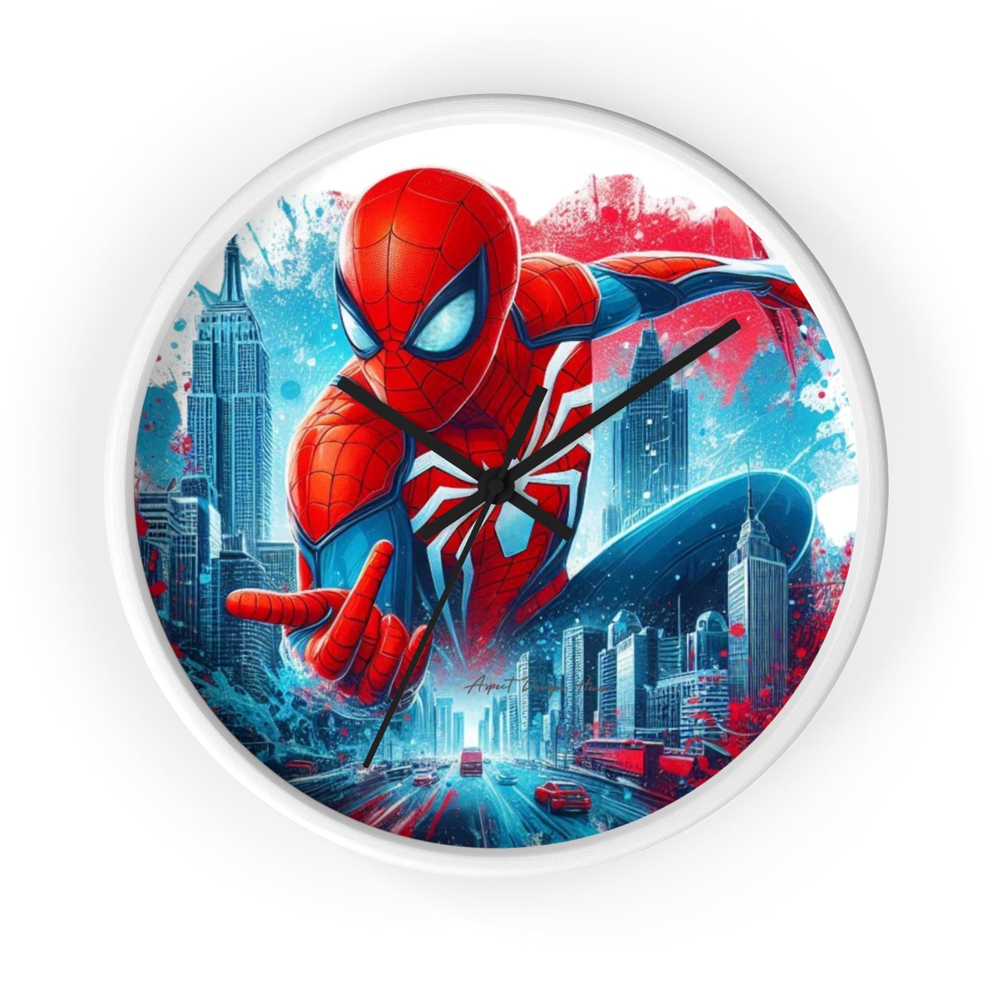 Superhero Wall Clock — Red & Blue City Web-Slinger Design