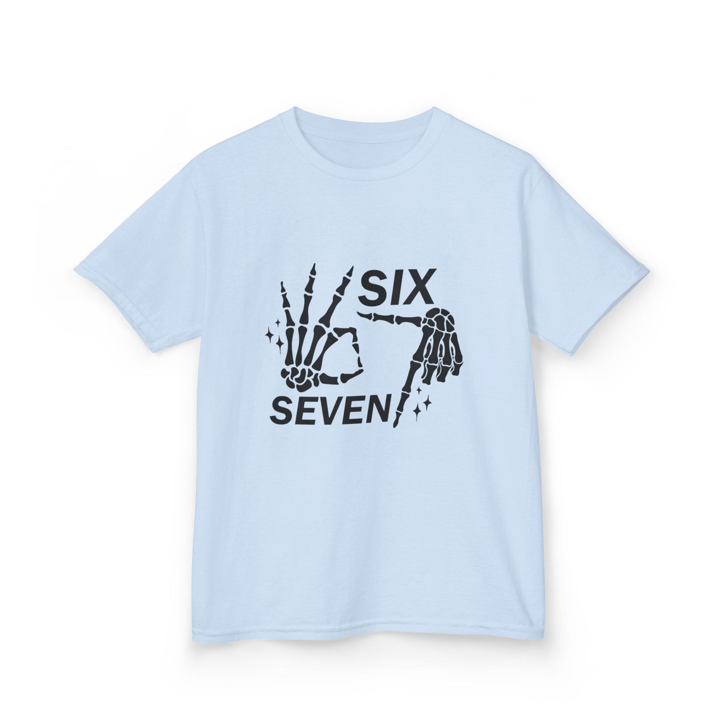 Kids Tee — 'Six Seven' Skeleton Hand Graphic Kids T‑Shirt (Skull Halloween Shirt)