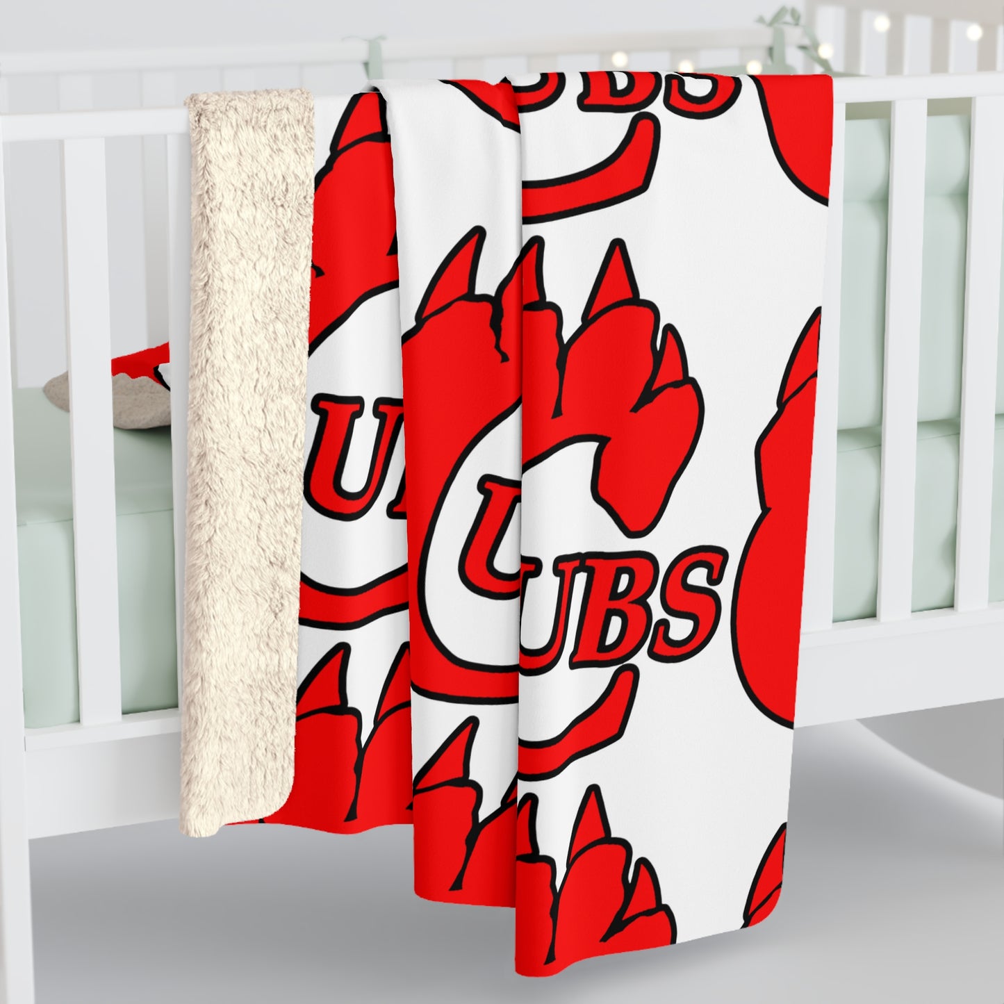 Cubs Repeat Logo Sherpa Fleece Blanket — Plush Red & White Team Pattern
