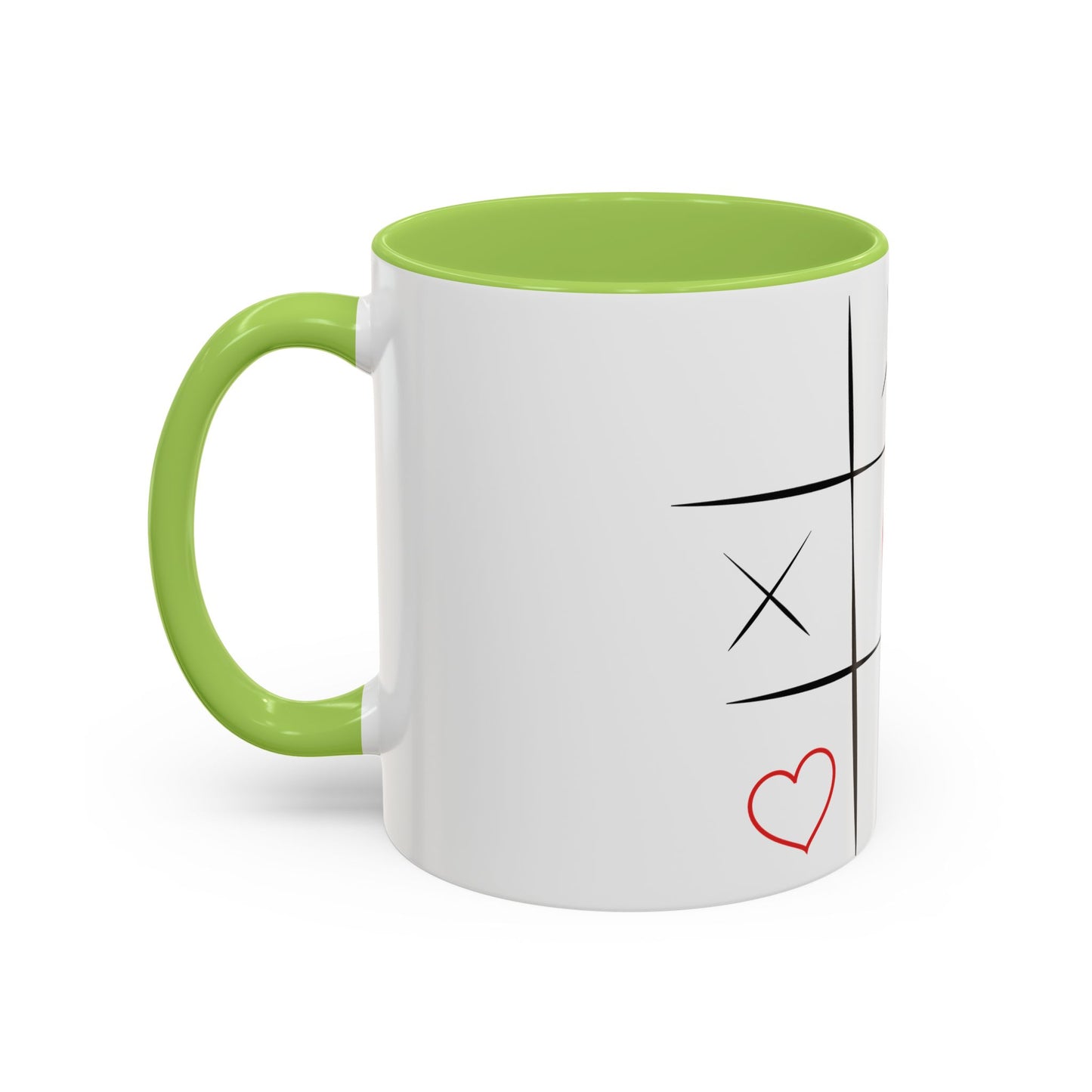 Heart Tic-Tac-Toe Accent Coffee Mug — Romantic Red Heart Game Design (11/15oz)