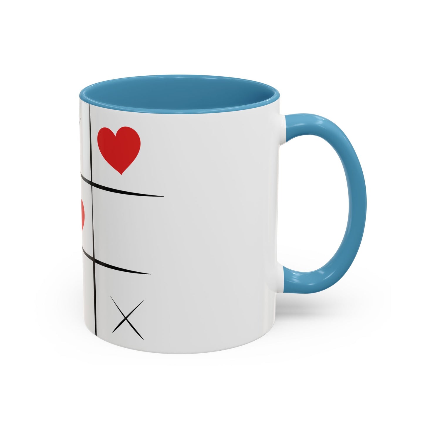 Heart Tic-Tac-Toe Accent Coffee Mug — Romantic Red Heart Game Design (11/15oz)