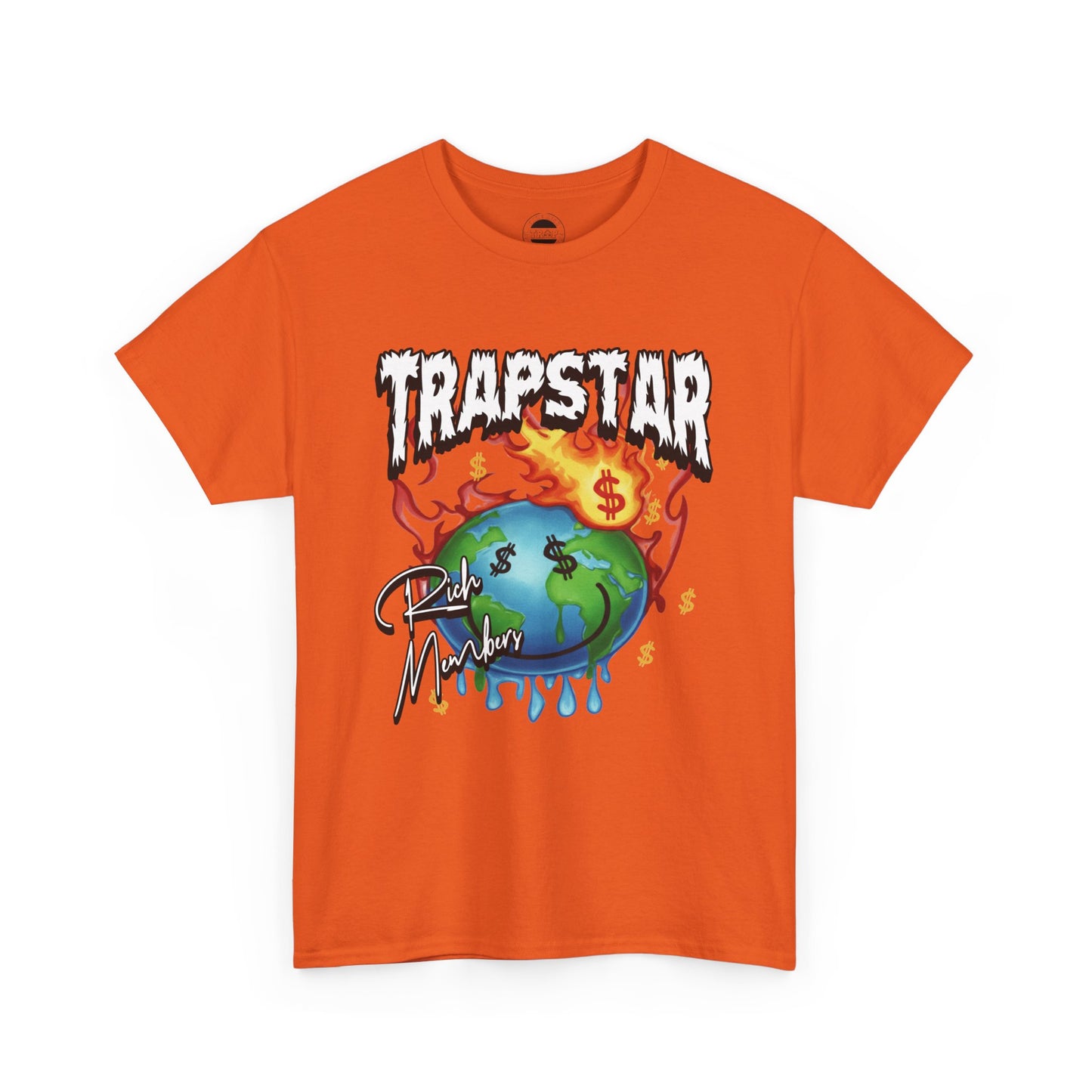 Trapstar "World Full of Money" Graphic Tee — Streetwear Earth & Flame Design