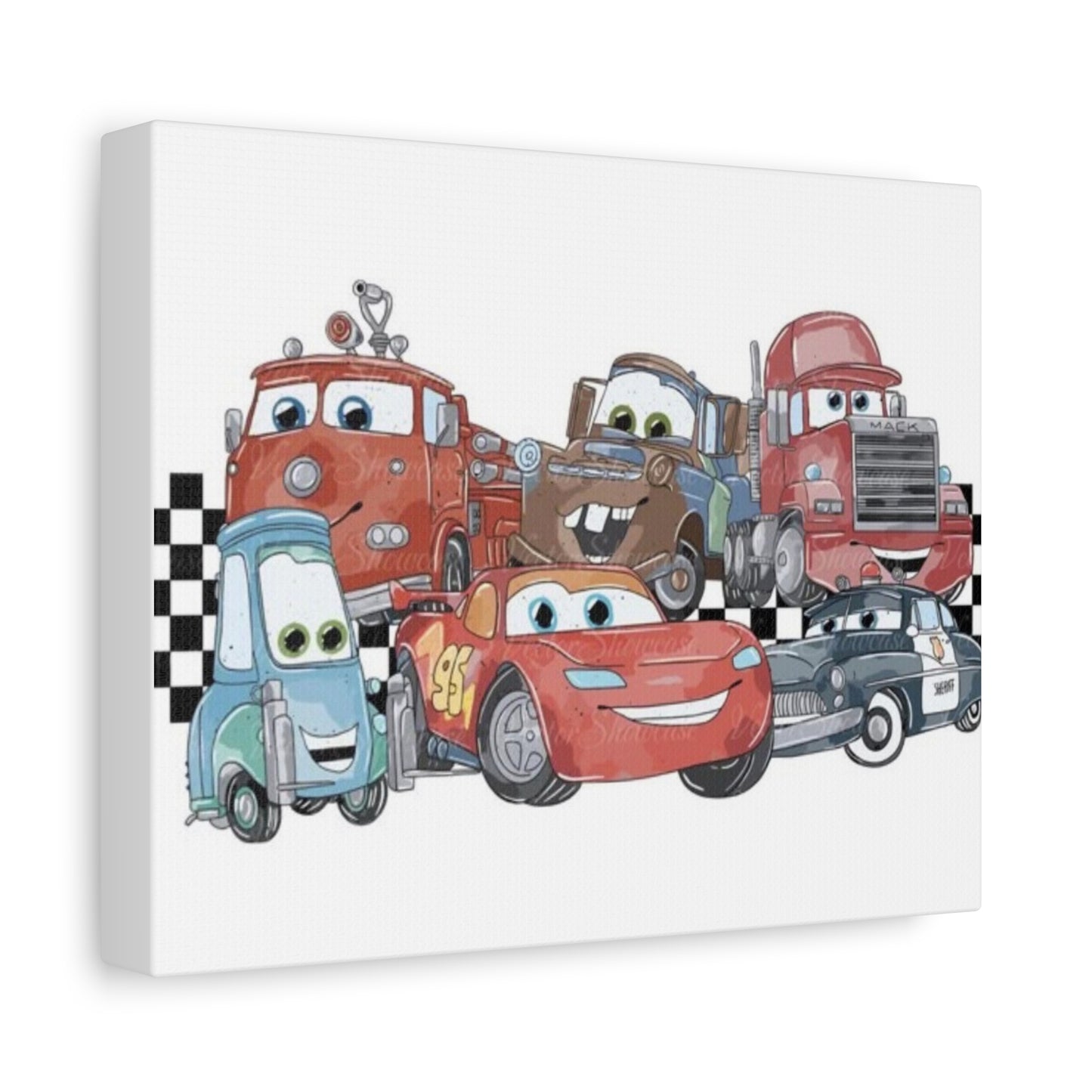 Kids Racing Cars Canvas Wall Art — Lightning McQueen & Friends Stretched Matte Print