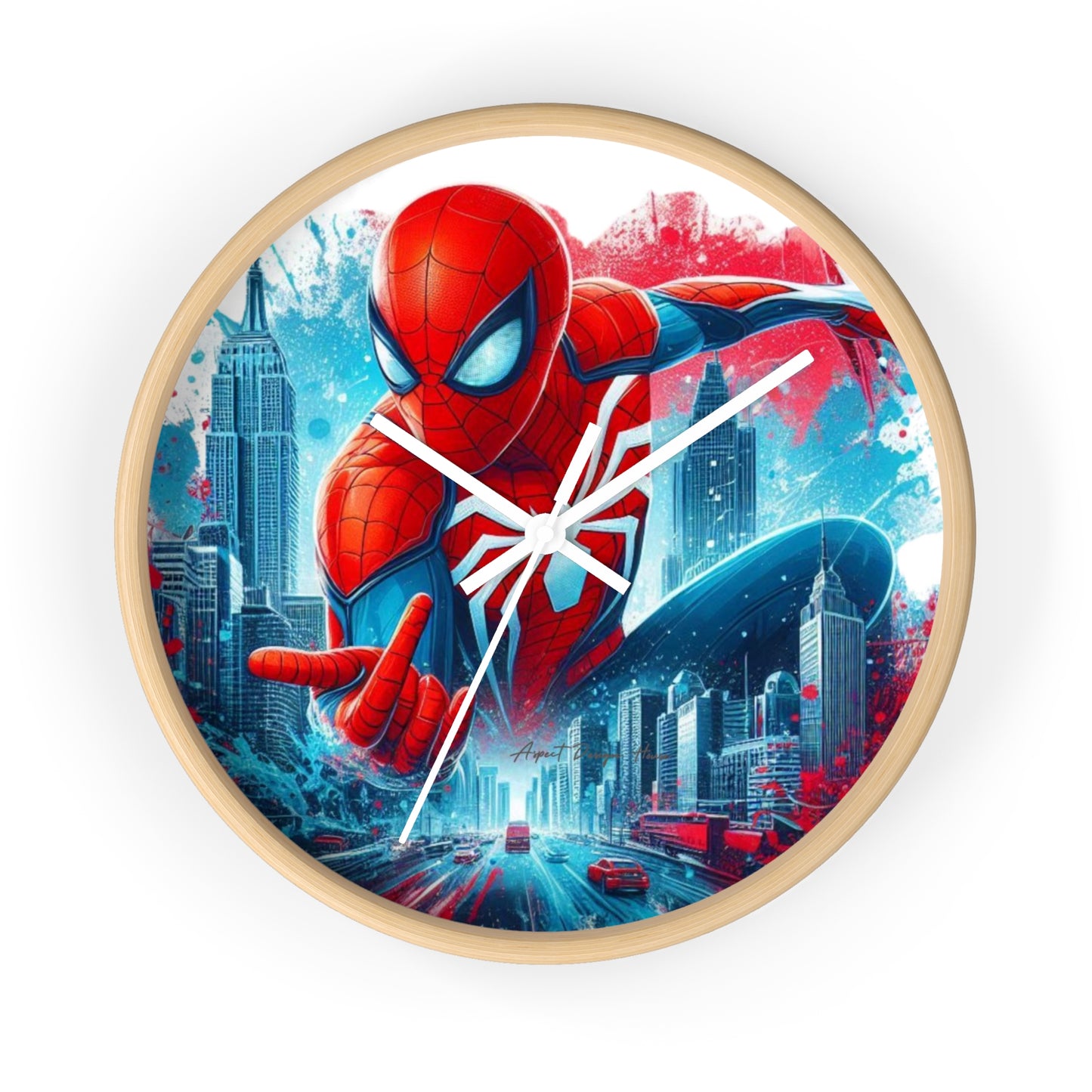 Superhero Wall Clock — Red & Blue City Web-Slinger Design
