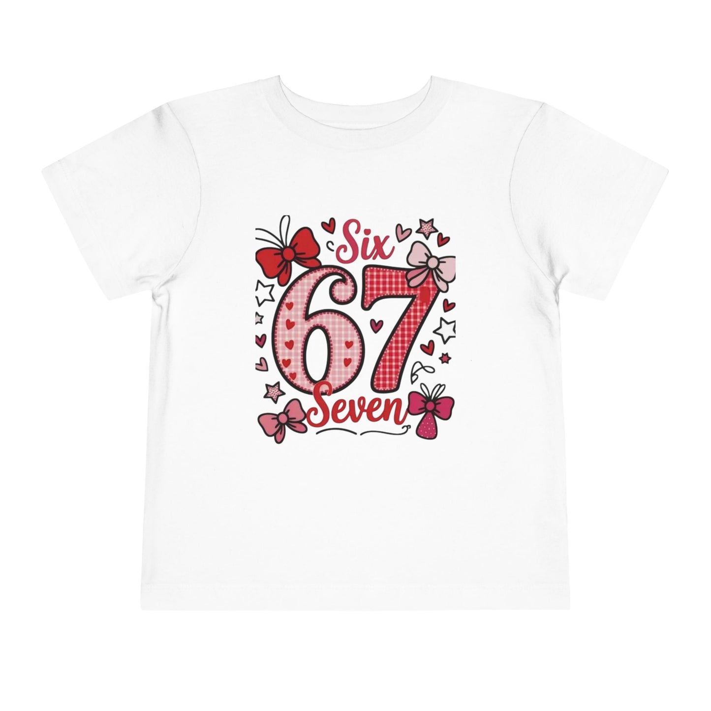 Girls' 'Six 67 Seven' Birthday Toddler Tee — Pink Bow 6th Birthday Shirt