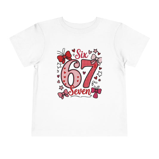 Girls' 'Six 67 Seven' Birthday Toddler Tee — Pink Bow 6th Birthday Shirt