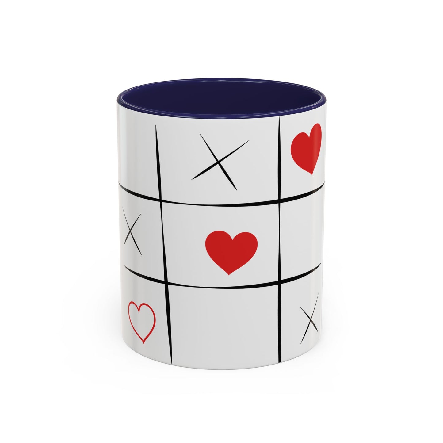 Heart Tic-Tac-Toe Accent Coffee Mug — Romantic Red Heart Game Design (11/15oz)
