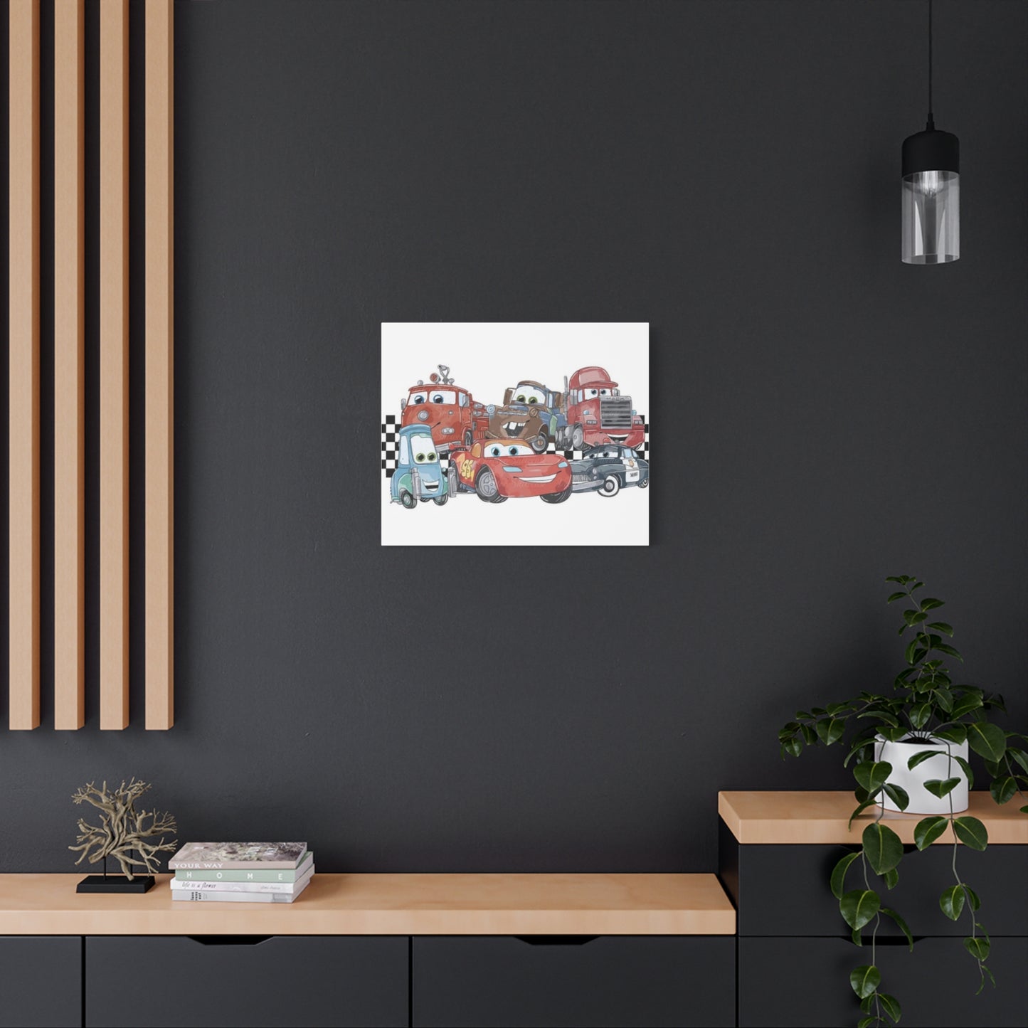 Kids Racing Cars Canvas Wall Art — Lightning McQueen & Friends Stretched Matte Print