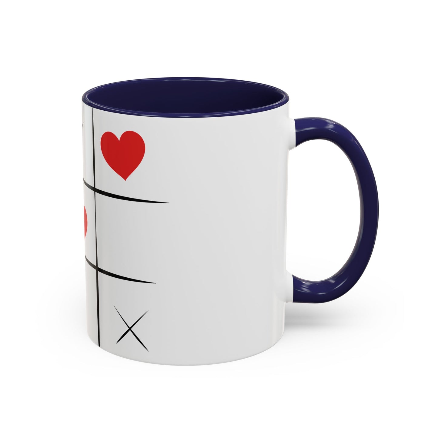 Heart Tic-Tac-Toe Accent Coffee Mug — Romantic Red Heart Game Design (11/15oz)
