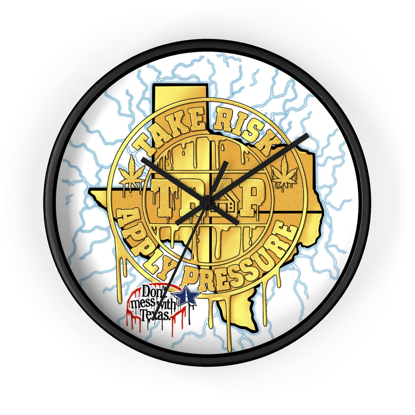 Take Risk Apply Pressure Wall Clock — Bold Texas Drip Graphic Timepiece