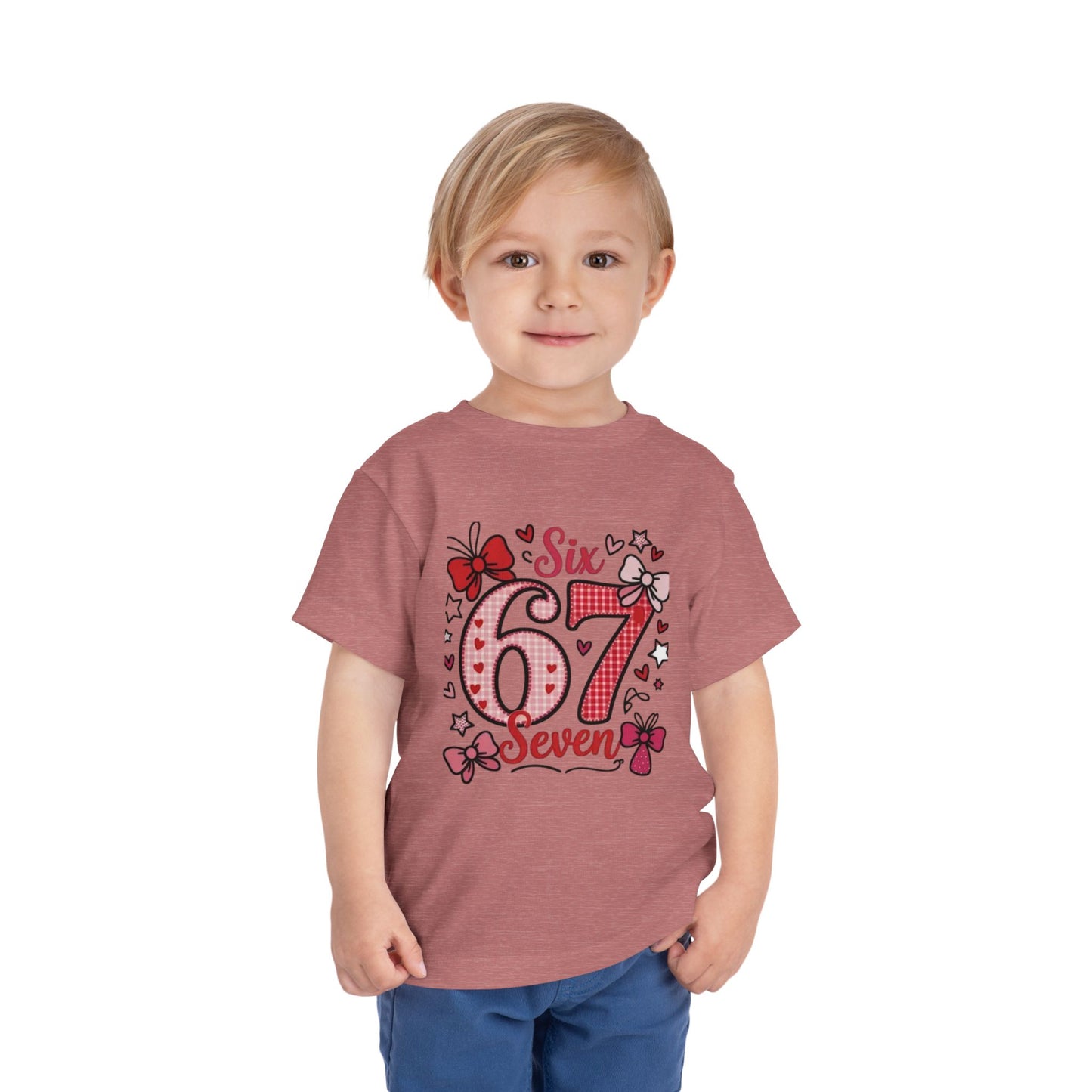 Girls' 'Six 67 Seven' Birthday Toddler Tee — Pink Bow 6th Birthday Shirt