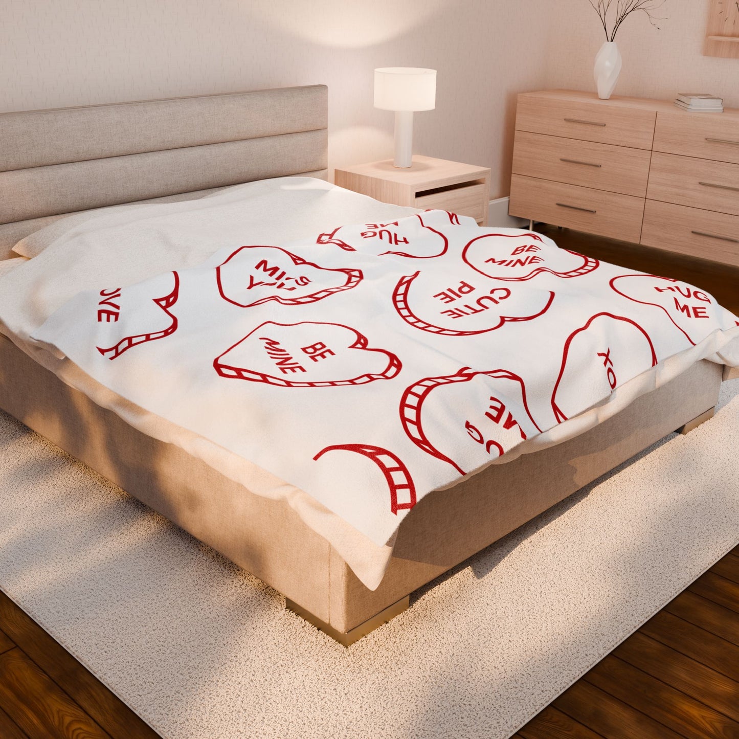 Valentine Conversation Hearts Velveteen Plush Blanket