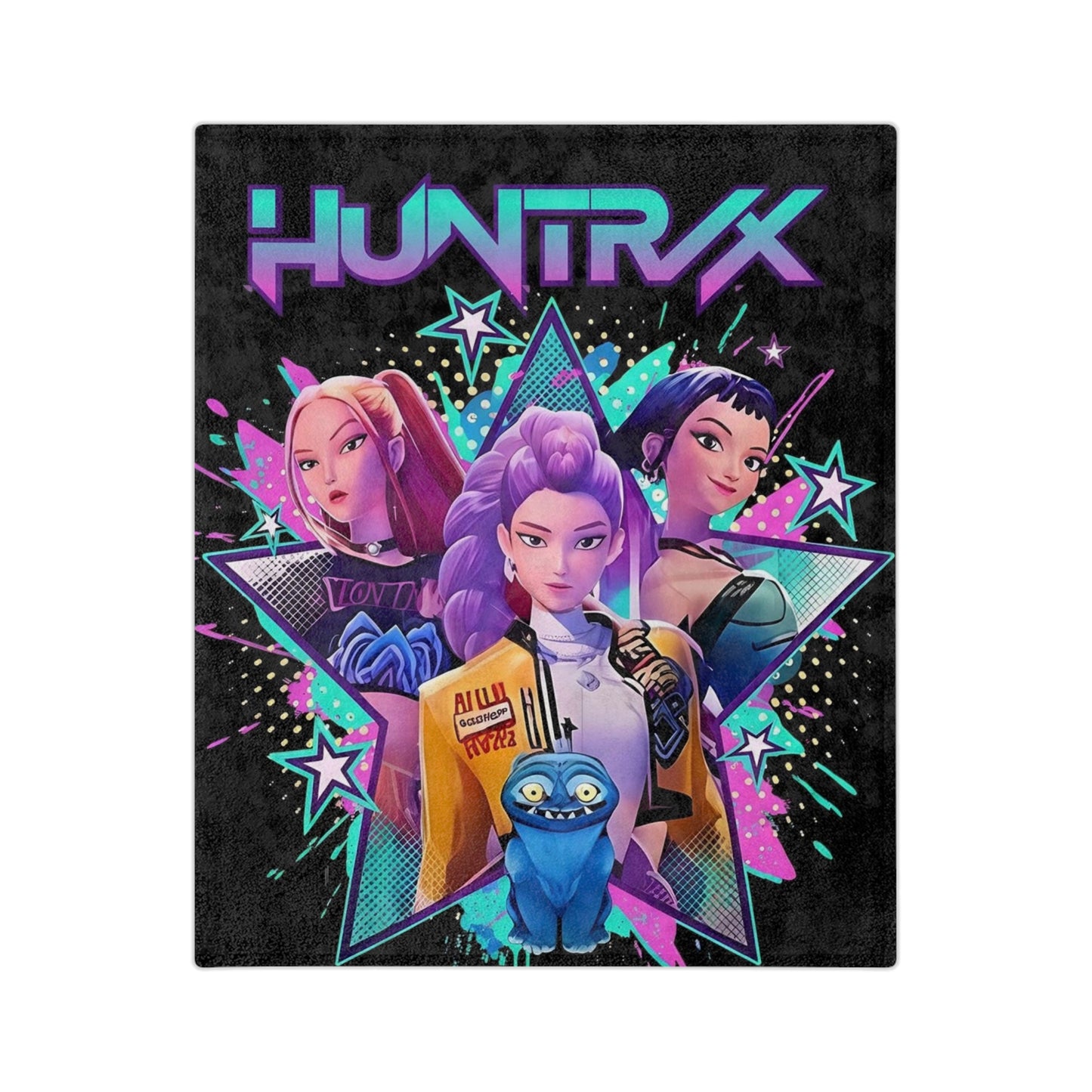 HUNTRX Anime Character Velveteen Microfiber Blanket — Neon Kawaii Gamer Throw